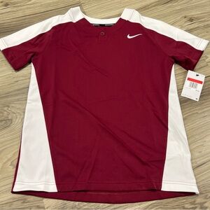 Nike 1- Button Pullover Baseball Jersey Maroon/White Boys Large DM3966-612 NWT